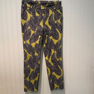 Jules & Leopold Pull On Yellow  and Black Leaf Print Cropped Pants Size M